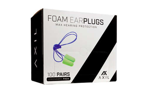 Safety Protection AXIL Foam Ear Plugs AXIL FOAM EAR PLUGS 100 PAIR W/LNYRD • Model: Foam Ear Plugs