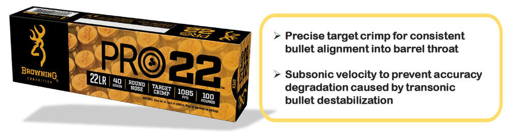 Ammunition Browning 105 ft lbs 22LR BRNA B194122101    22LR PRO22 STDVEL 40 LRN 100/20