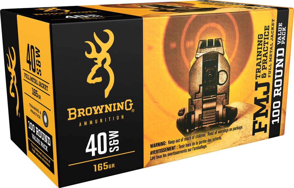 Ammunition Browning 412 ft lbs 40SW BRNA B191800404    40S    165 FMJ VALUE PK  100/05