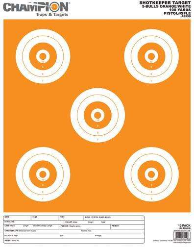 Targets Champion Ready Series SHOTKEEPER TARGETS 5-BULLS ORG/WHT LRG 12PK • Model: Ready Series