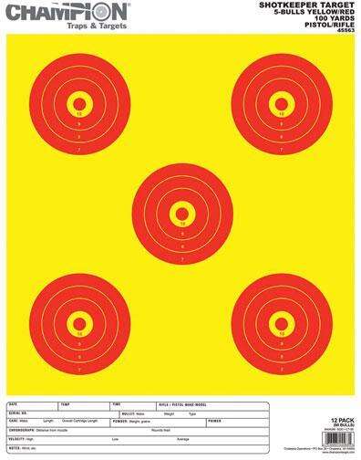 Targets Champion Ready Series SHOTKEEPER TARGETS 5 BULLS EYE BR YEL/RED LRG 12PK