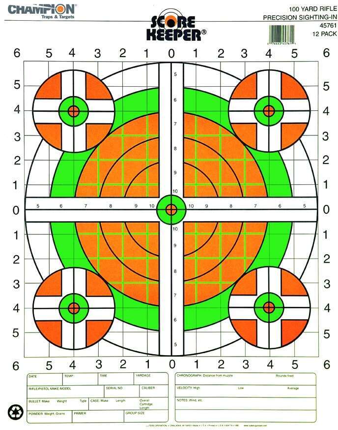 Targets Champion Ready Series SCORE KEEPER TARGET 100 YD SIGHT-IN RIFLE FLOURESCENT 100PK