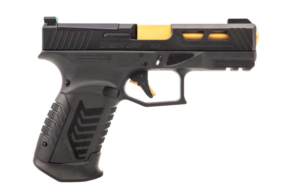 Handguns Derya DY9 9mm DY9 9MM BK/GLD 10+1 3.8" OR US • OPTIC-READY SLIDE • Model: DY9