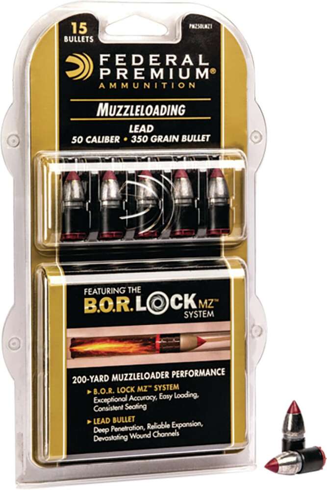 Ammunition Federal Ready Series FEDERAL MUZZLELOADER 350GR LEAD MZ BULLET WITH B.O.R LOCK SYS BULLET 15RD