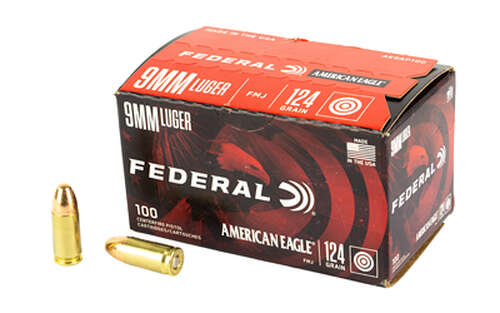 Ammunition Federal American Eagle 9mm FED AM EAGLE 9MM 124GR FMJ 100RD