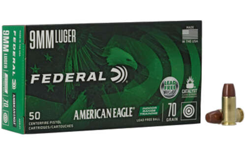 Ammunition Federal American Eagle 9mm FED AM EAGLE 9MM 70GR LFB 50/500 • Model: American Eagle