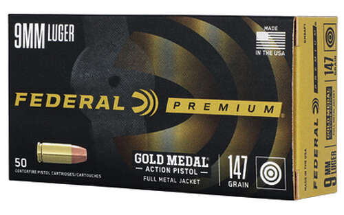 Ammunition Federal Gold Medal 9mm FED GLD MDL ACT 9MM 147GR FMJ 50/500 • Model: Gold Medal