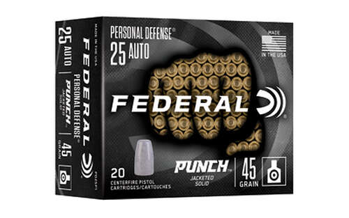 Ammunition Federal Personal Defense 25ACP FED PUNCH 25 AUTO 45GR SLD 20/200