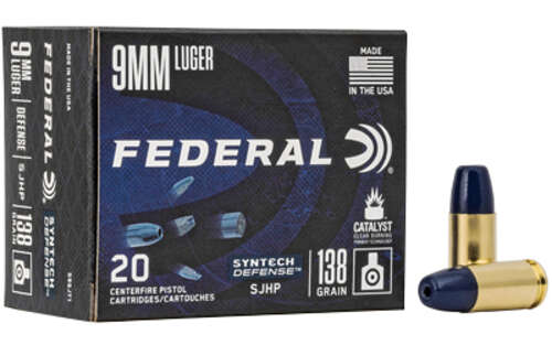 Ammunition Federal Syntech Defense 9mm FED SYN DEF 9MM 138GR SJHP 20/200 • Model: Syntech Defense