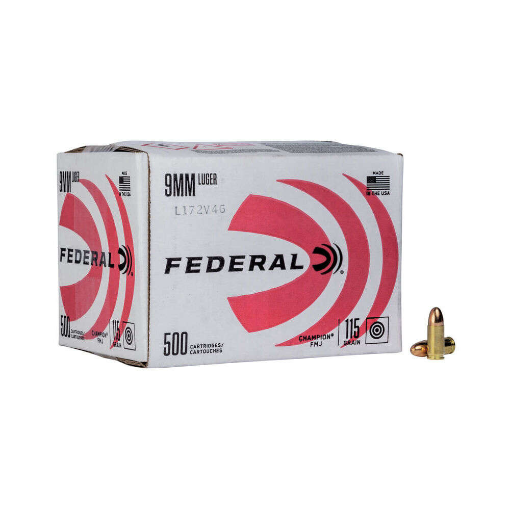 Ammunition Federal 323 ft lbs 9mm FED C9115A500      9MM      115 FMJ  BULK    500/1