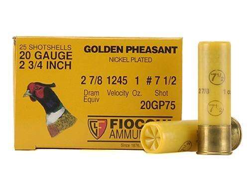 Ammunition Fiocchi 1 oz 20Gauge FIO 20GP75    GLD PHS    20 2.75 7SHT   1OZ  25/10