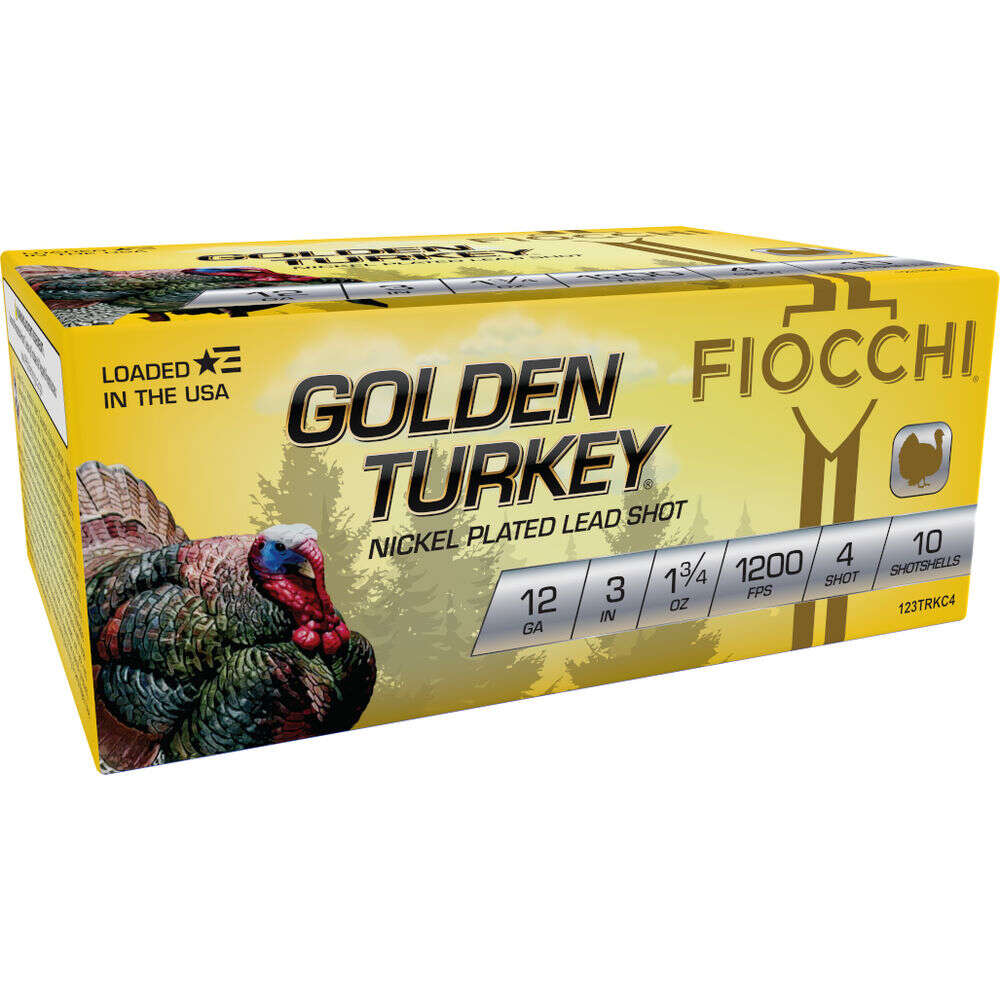 Ammunition Fiocchi 1 3/4 oz 12Gauge FIO 123TRKC4 GLD TRKY NCKL 12 3IN  4SH 1-3/4 10/10