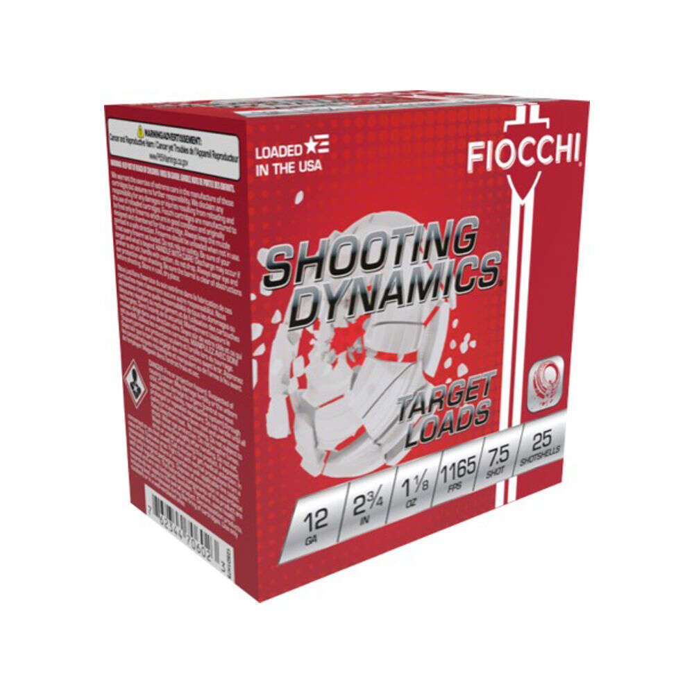 Ammunition Fiocchi 1 1/8 oz 12Gauge FIO 12SD18L7  SHT DYN TGT  12 2.75 7.5 1-1/8 25/10 • Model: 1 1/8 oz