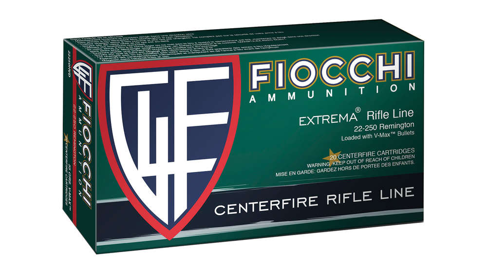 Ammunition Fiocchi 1627 ft lbs 22 250 FIO 22250HVD  22250       55 VMAX            20/10