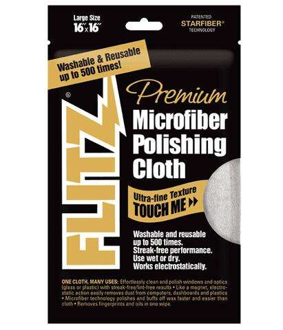 Cleaning Equipment Flitz Ready Series MICROFIBER POLISHING CLOTHS - THICK N THIRSTY 16" X 16" GREY - SINGLE BAG