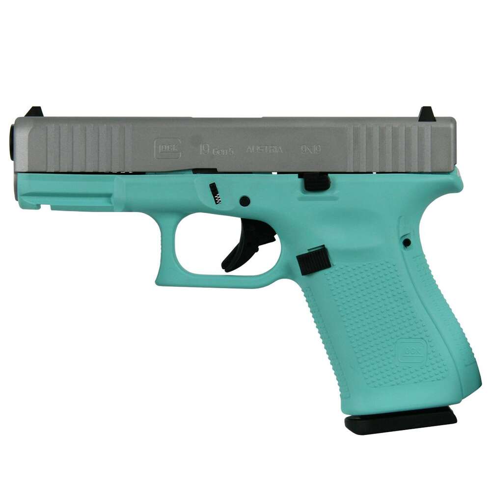 Handguns Glock Ready Series 9mm GLOCK G19 GEN5 9MM FXD W/FRONT SERR 15RD Robin Egg Frame Crush Silver Slide