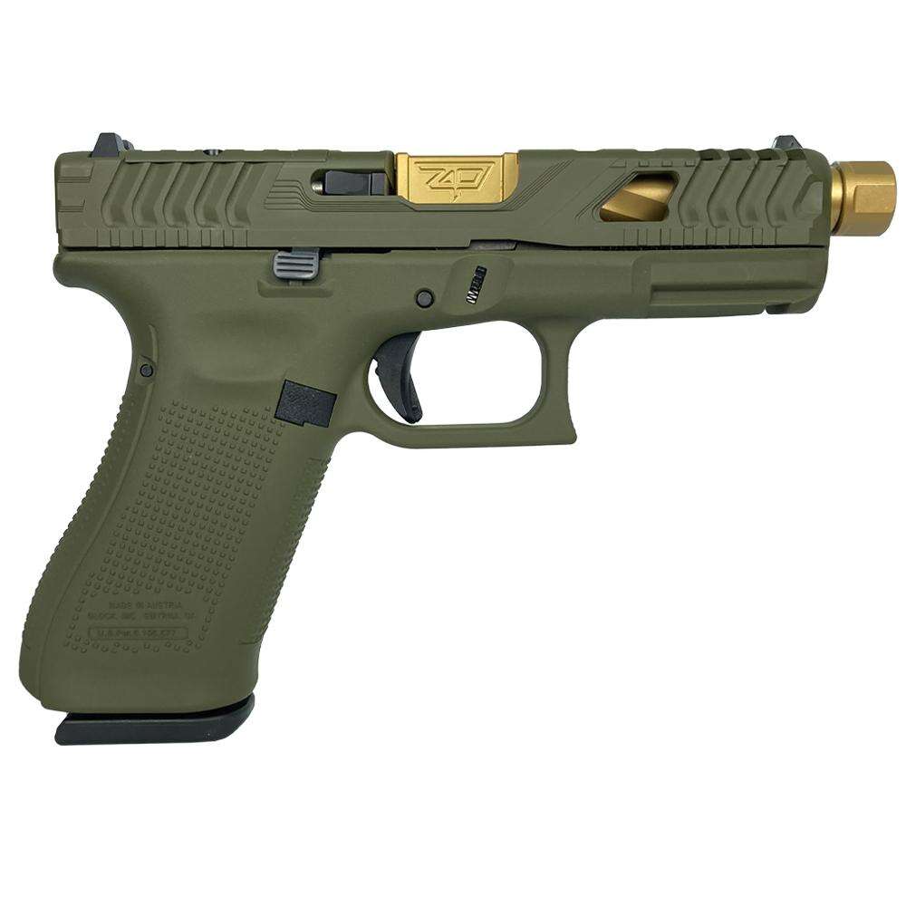 Handguns Glock Ready Series 9mm G45 GEN5 9MM W/FRONT SERRS FXD 17RD-OD Green Method Slide & Gold Barrel • Model: Ready Series