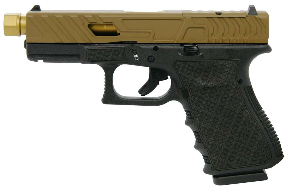 Handguns Glock Ready Series 9mm G19 Gen3 9mm 4? 2/15rd mags Chainmail Bronze Bear cut Gold Brl