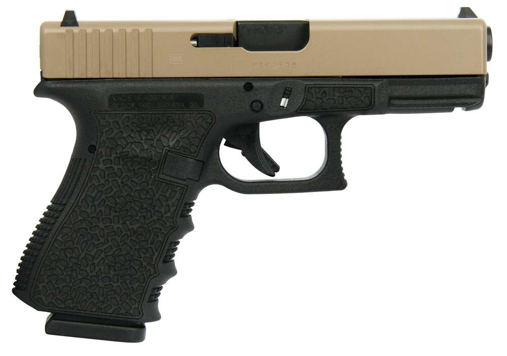 Handguns Glock Ready Series 9mm Gen 3 19 9mm 4? 2/15rd mags Custom Cobble Stone Stone Frame w FDE Slide