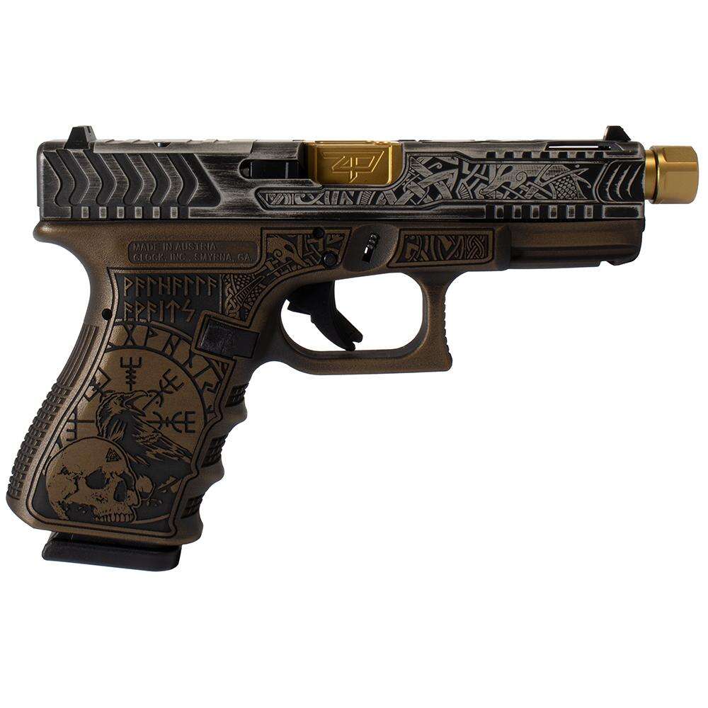 Handguns Glock Ready Series 9mm G19 GEN3 COMPACT 9MM 4" 2/15RD VIKING ENGRAVED COLONIAL BROWN WITH GOLD BAR • Model: Ready Series