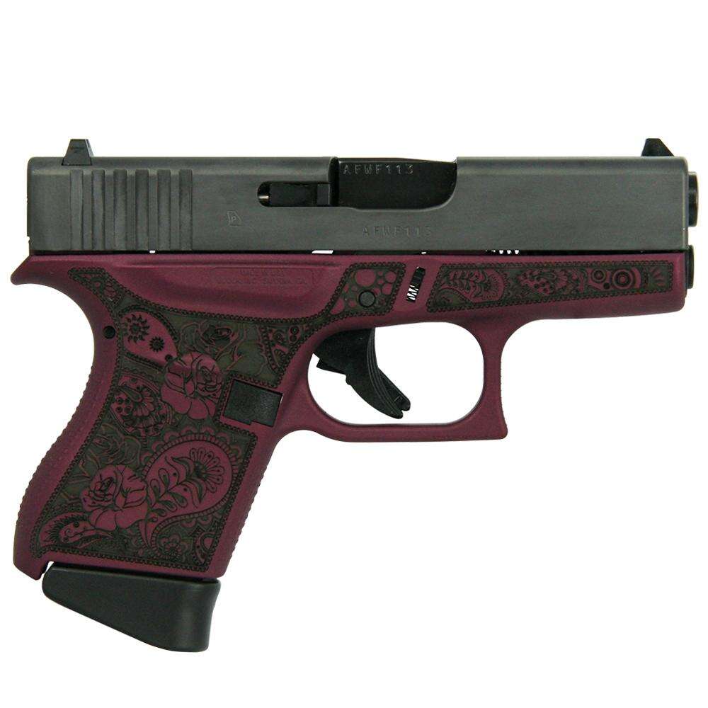 Handguns Glock Ready Series 9mm GLOCK G43 Sub Cmpt 9MM 3.4" 3/6RD Engr Frame Only Glock & Paisley-BlkCherry