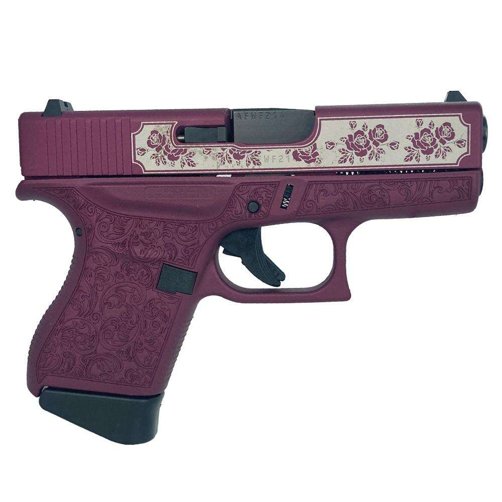 Handguns Glock Ready Series 9mm GLOCK G43 Sub Compact 9MM 3.4"  Full Engraved Roses vs Paisley Black Cherry