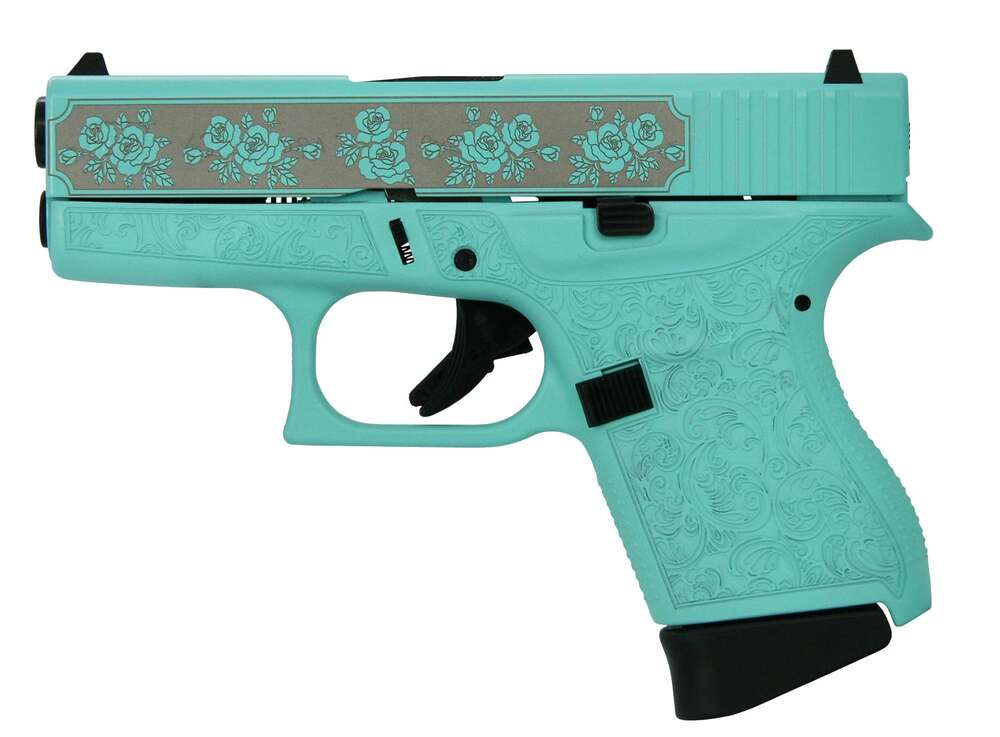 Handguns Glock Ready Series 9mm GLOCK G43 9MM 3.4" 3/6RD CUSTOM ENGRAVED GLOCK AND ROSE ROBINS EGG BLUE