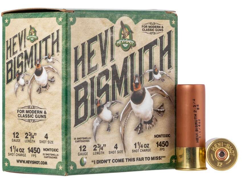 Ammunition HEVI Shot 1 1/4 oz 12Gauge HEVI HS14704 BISMUTH WF   12 2.75  4SH 11/4  25/10 • Model: 1 1/4 oz