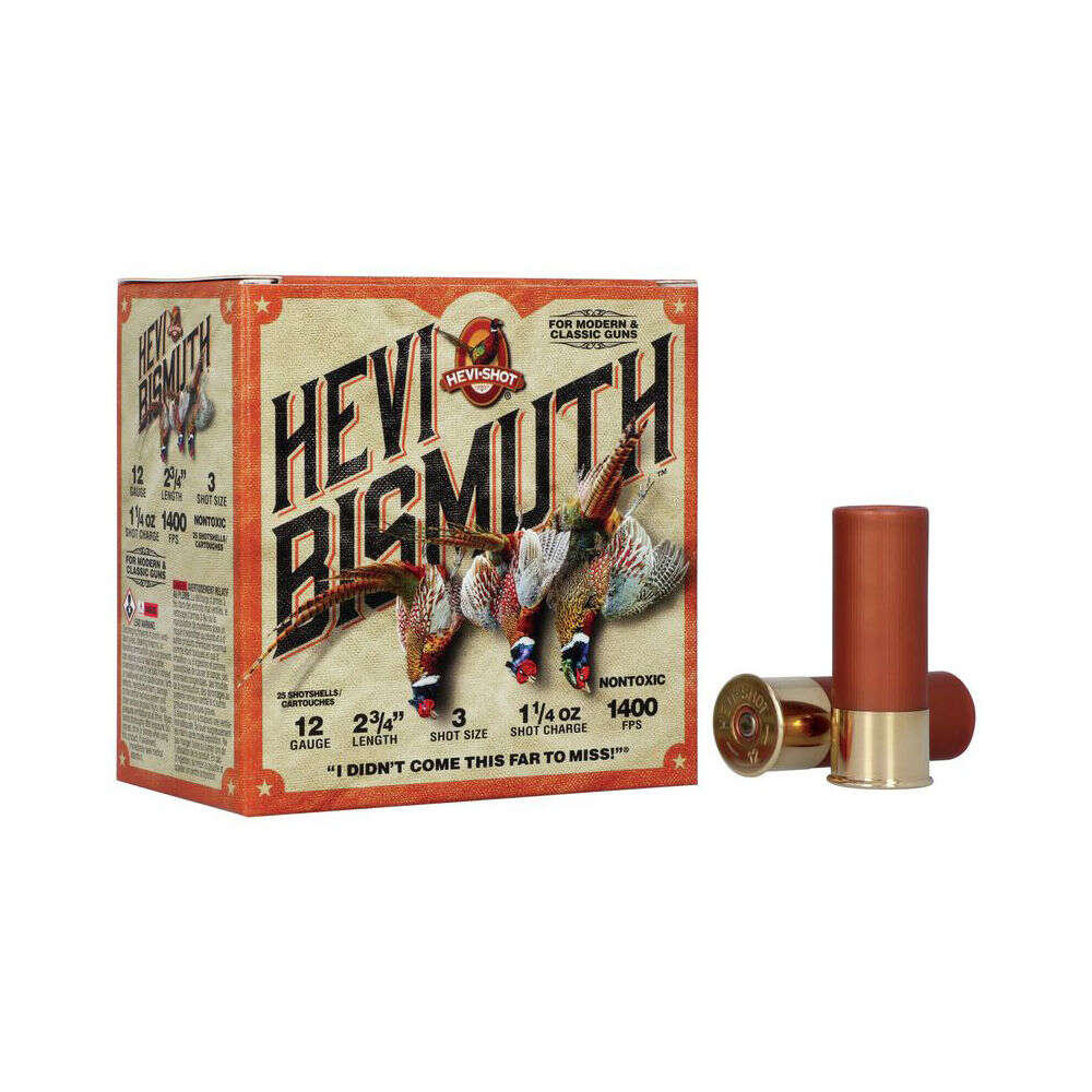 Ammunition HEVI Shot 1 1/4 oz 12Gauge HEVI HS14713 BISMT UPLND  12       3   11/4  25/10 • Model: 1 1/4 oz