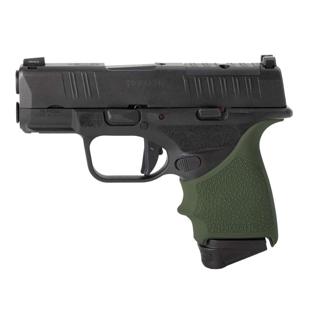 Grips Pads Stocks Hogue Ready Series HandAll Beavertail Grip Sleeve Springfield Armory Hellcat Green