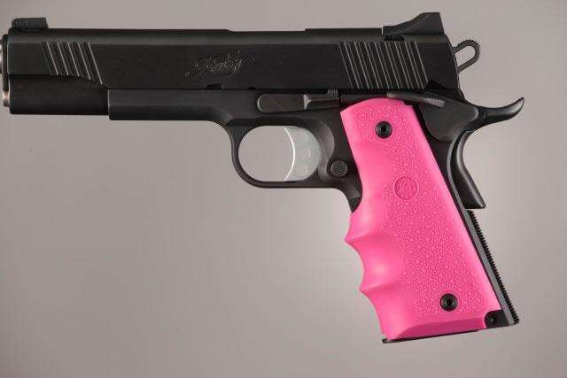 Grips Pads Stocks Hogue Ready Series HOGUE 1911 GOVERNMENT PANELS W/FINGER GROOVES RUBER PINK