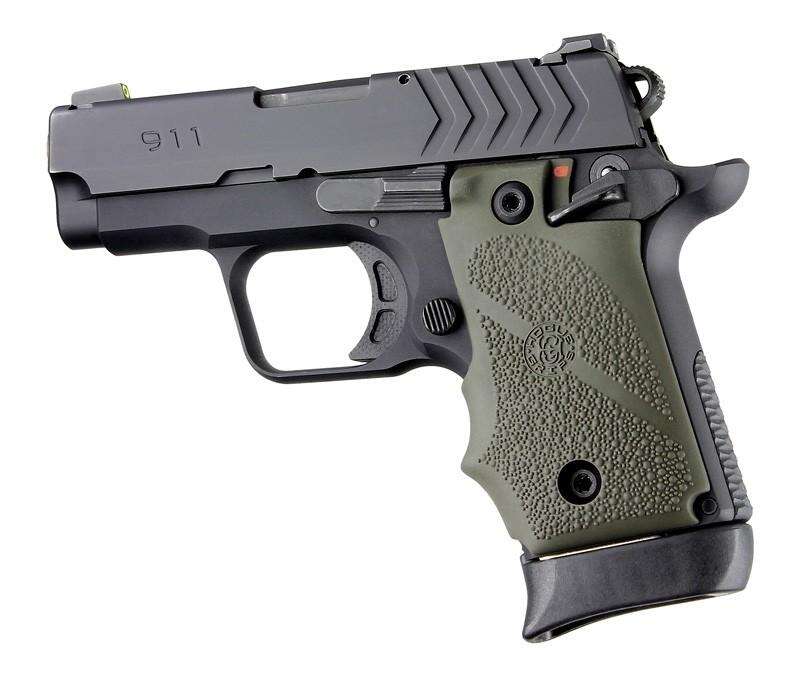 Grips Pads Stocks Hogue Ready Series Springfield Armory 911 .380 Ambi Safety Rubber Grip w/FG OD Green