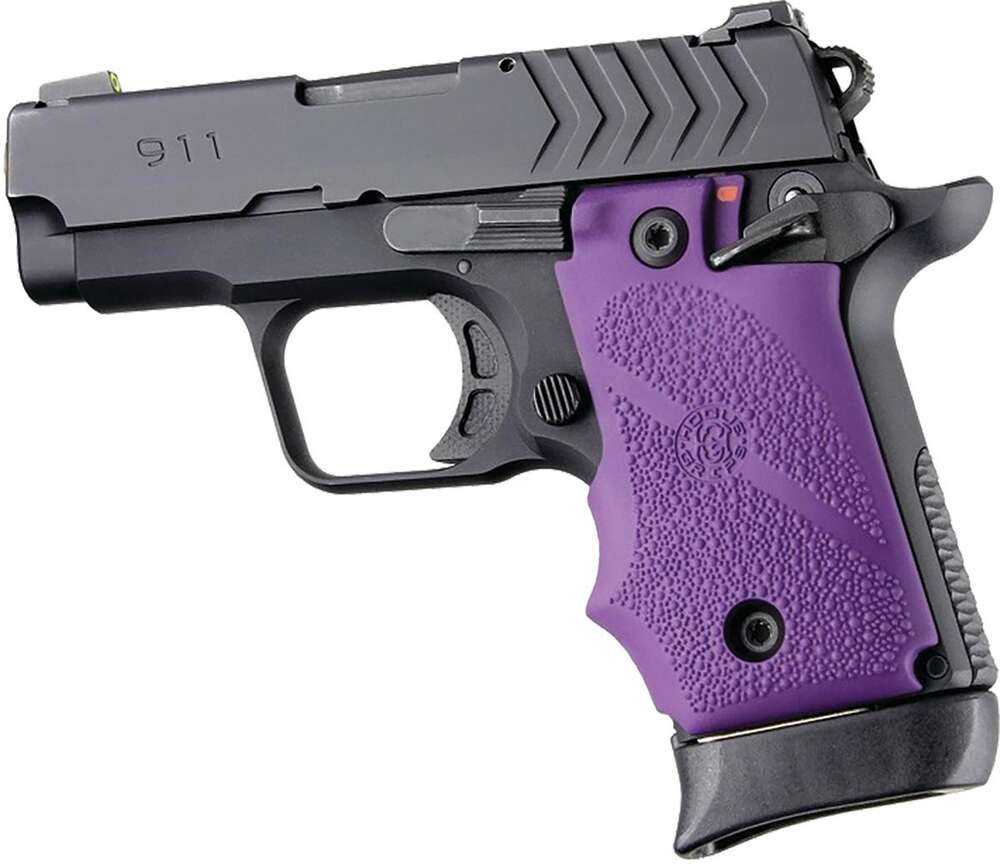 Grips Pads Stocks Hogue Ready Series Springfield Armory 911 .380 Ambi Safety Rubber Grip w/FG Purple