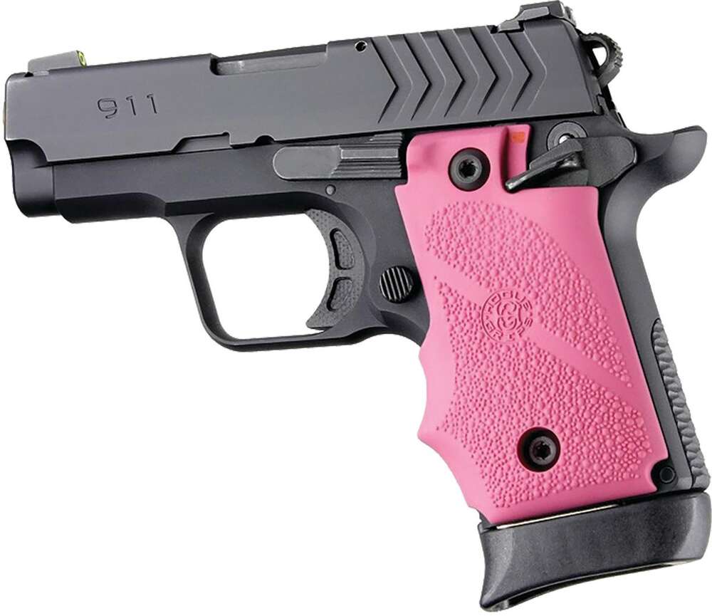 Grips Pads Stocks Hogue Ready Series Springfield Armory 911 .380 Ambi Safety Rubber Grip w/FG Pink