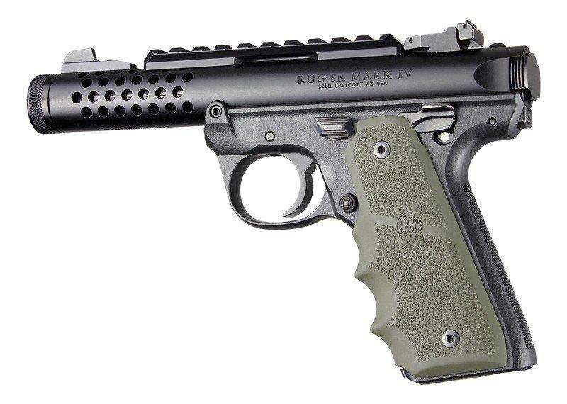 Grips Pads Stocks Hogue Ready Series Ruger 22/45 MKIV Rubber Grip with Finger Grooves OD Green