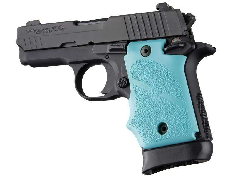 Grips Pads Stocks Hogue Ready Series SIG Sauer P938 Ambi Safety Rubber Grip with Finger Grooves Aqua