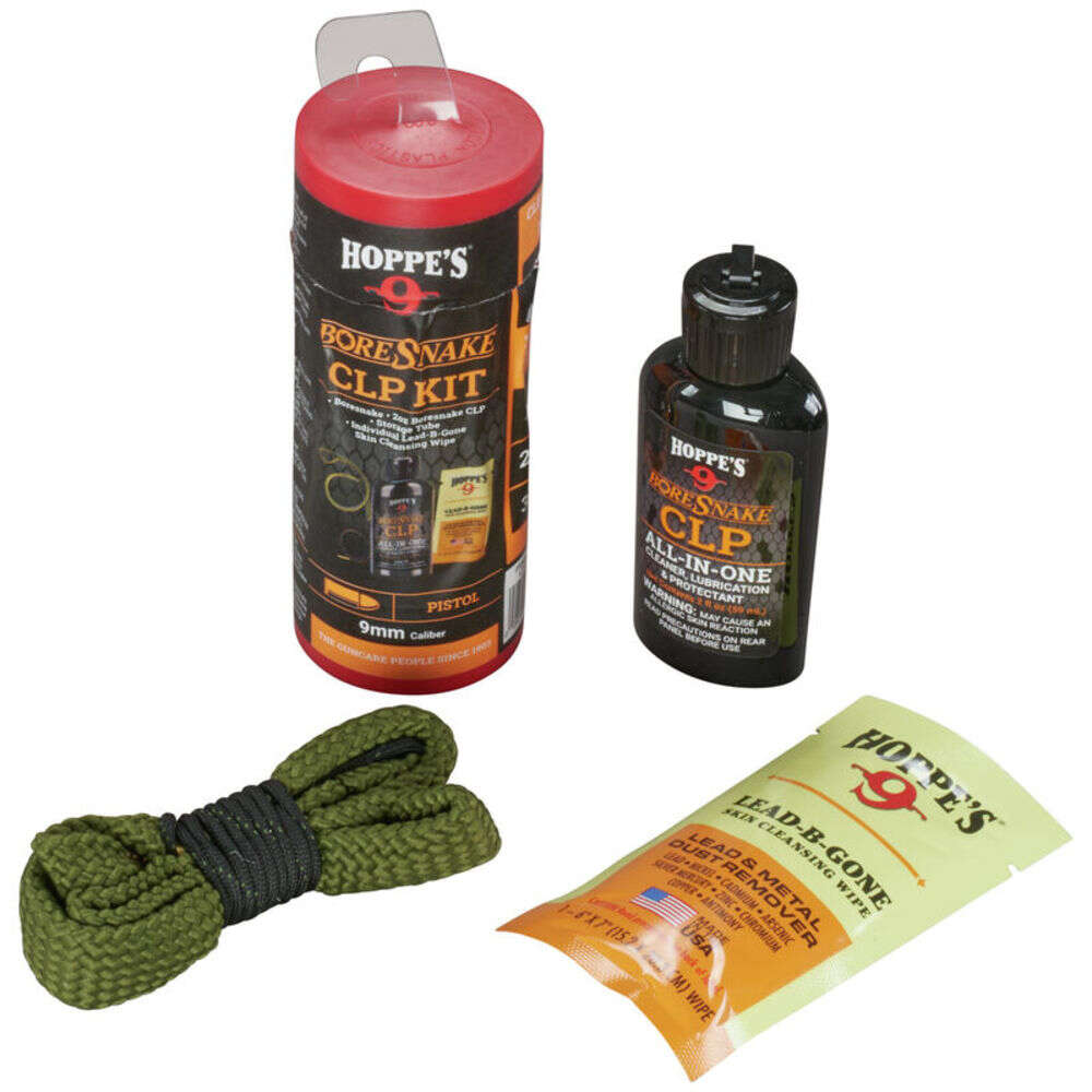 Cleaning Equipment Hoppes Ready Series Boresnake w/ CLP Cleaning Kit 9mm Pistol Clam