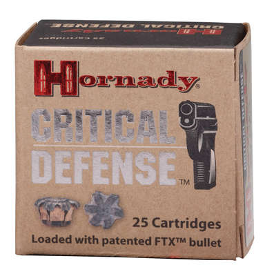 Ammunition Hornady Critical Defense 380ACP HRNDY CD 380ACP 90GR 25/250