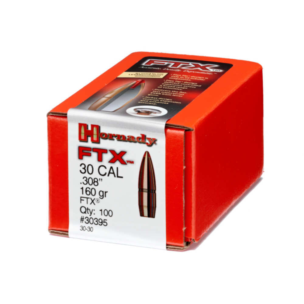 Ammunition Hornady 4.50" 30 30 BULLET 30 CAL 308 160GR FTX 100/BX