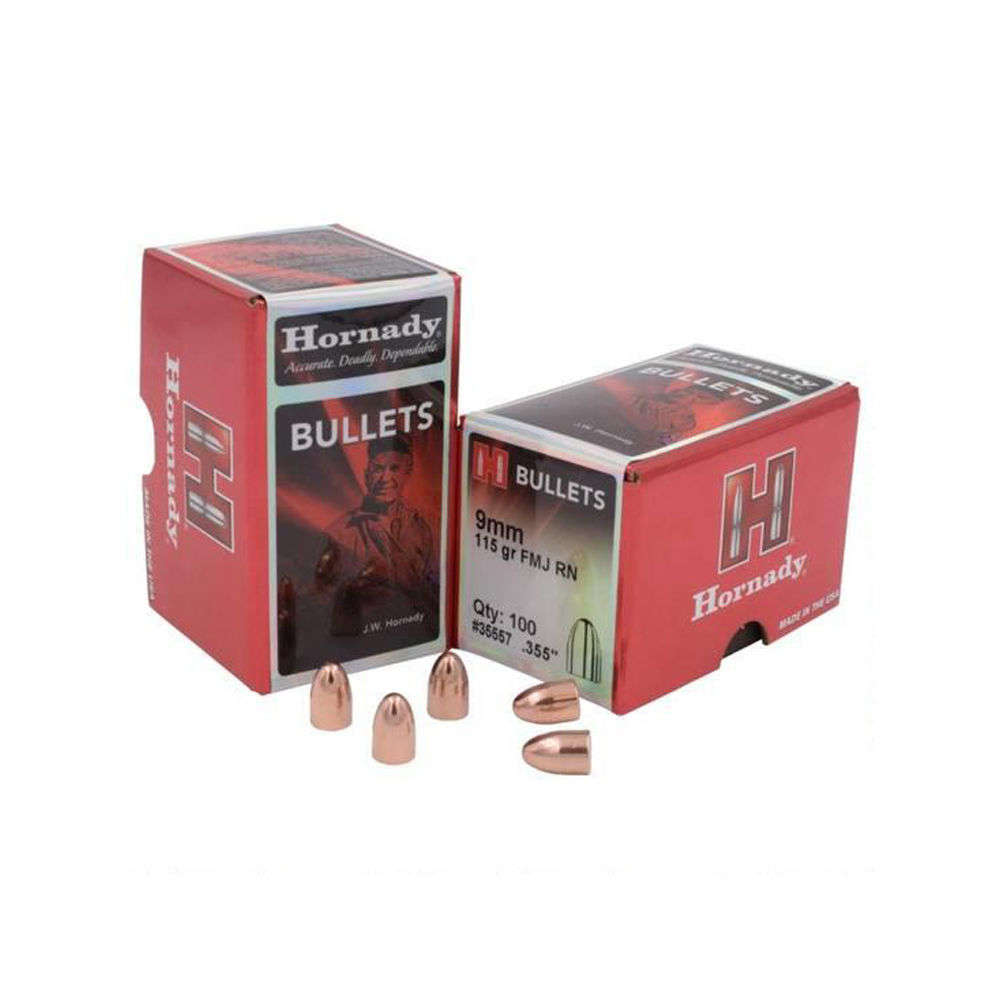 Ammunition Hornady 4.50" 9mm BULLET 9MM .355 115 GR FMJ-RN 500RD/BX