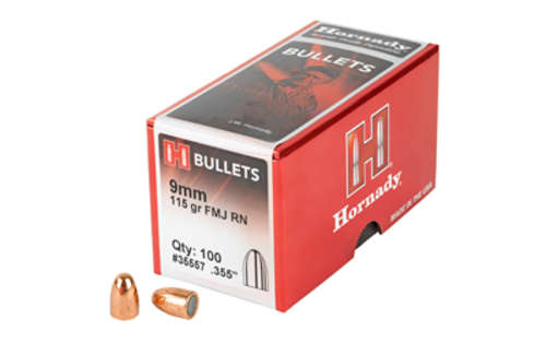 Ammunition Hornady FMJ RN 9mm HRNDY FMJ-RN 9MM .355 115GR 100CT • Model: FMJ-RN