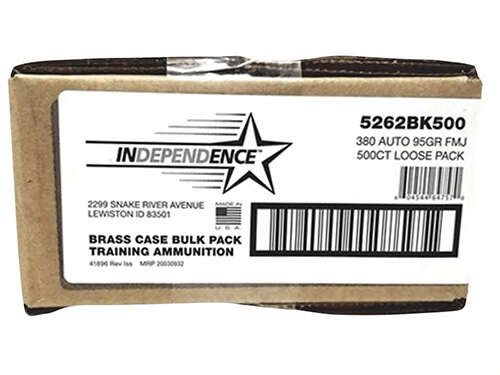 Ammunition Independence 4.50" 380ACP 380 AUTO 95GR FMJ - 500 ROUND BULK PK