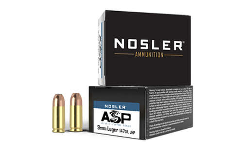 Ammunition Nosler Assured Stopping Power 9mm NOSLER ASP 9MM 147GR HG JHP 20/200 • Model: Assured Stopping Power