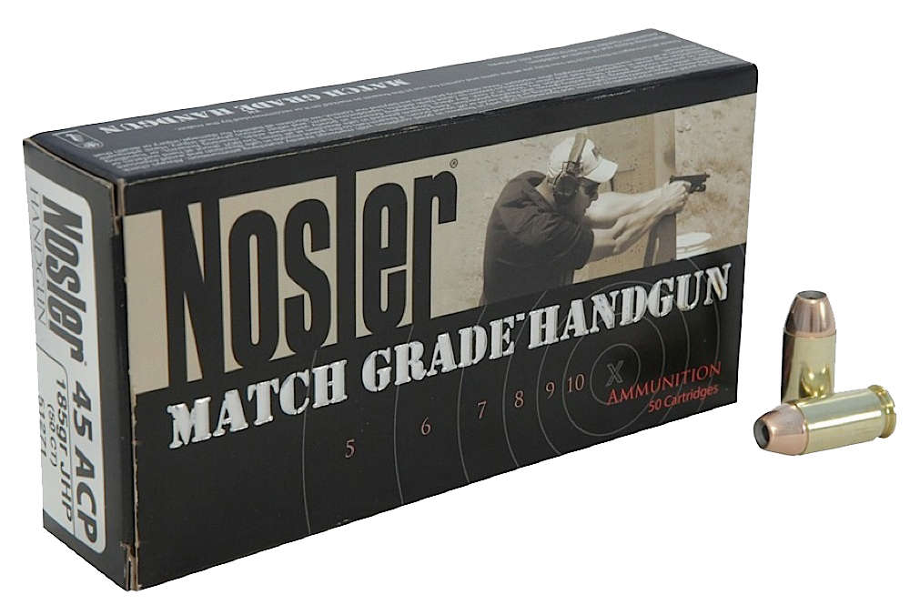 Ammunition Nosler 395 ft lbs 45ACP NOS 51271 MATCH HG 45ACP  185 JHP            50/10