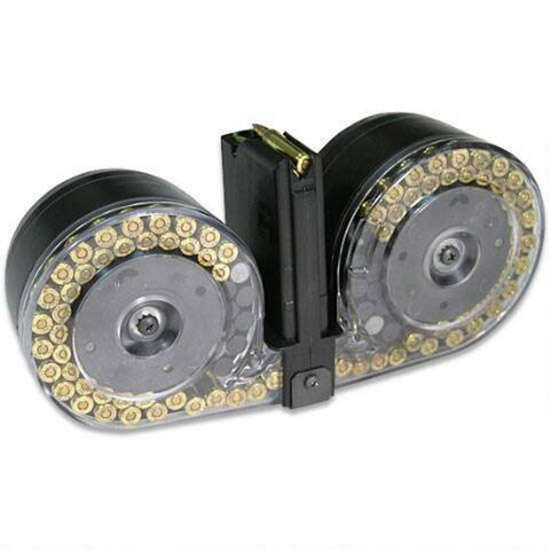 High Capacity Magazines RWB ZPAP M85 223Rem|5.56NATO RWB DUAL DRUM MAG AR15 100RD BLK CLEAR FRONT • Model: ZPAP M85