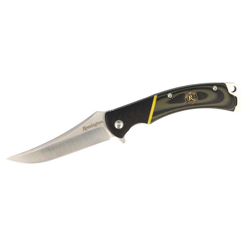 Knives Remington Ready Series REMINGTON HUNTER D2 TRAILING POINT FOLDER 4in BLK LTHR SHEATH KNIFE