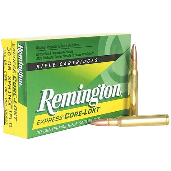 Ammunition Remington Core Lokt 30 06 REM 3006 150GR PSP CL 20/200