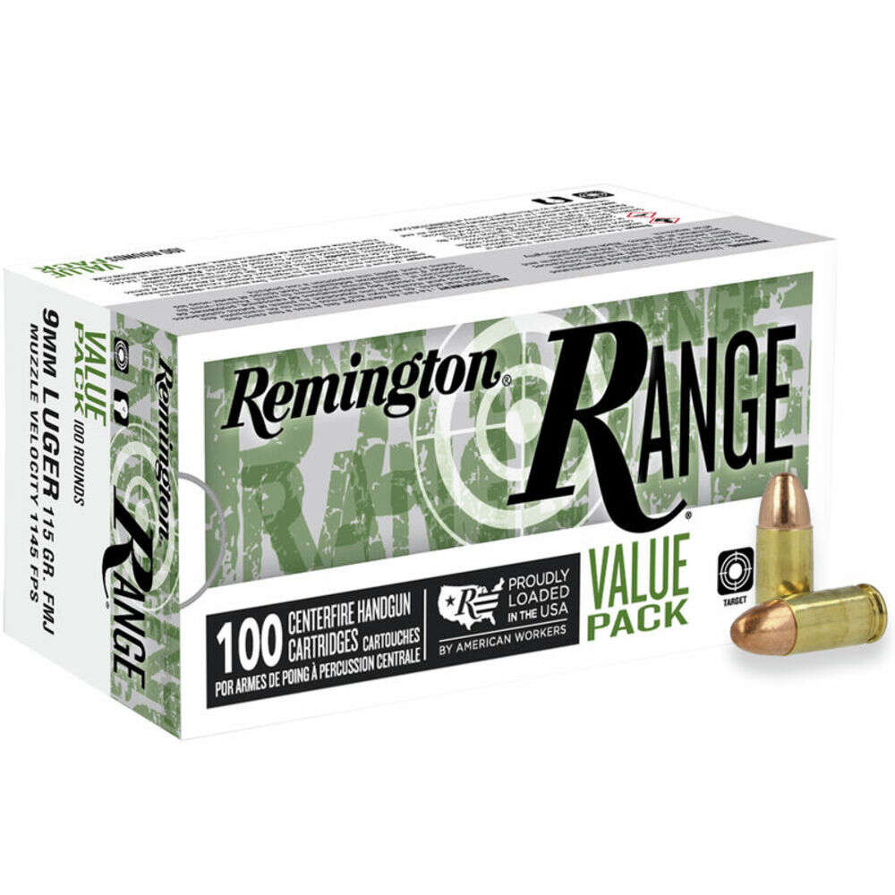 Ammunition Remington 335 ft lbs 9mm REM R23979        9MM  115 FMJ   RANGE       100/5 • Model: 335 ft lbs