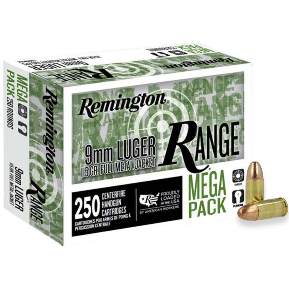 Ammunition Remington 335 ft lbs 9mm REM R23965        9MM  115 FMJ   RANGE       250/4 • Model: 335 ft lbs