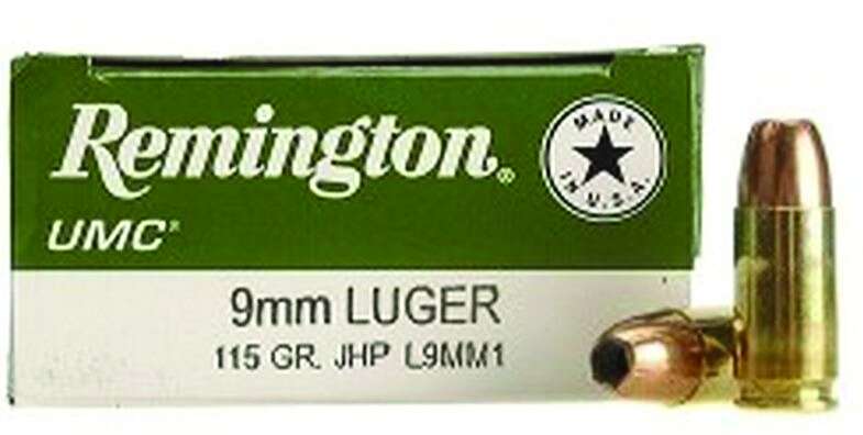 Ammunition Remington 335 ft lbs 9mm REM 23753 L9MM1B    UMC 9MM VP     115JHP    100/6 • Model: 335 ft lbs